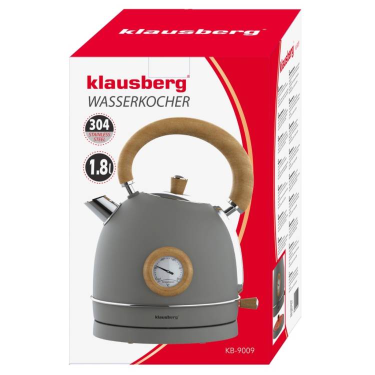 Czajnik elektryczny 1.8L stal 304 RETRO Klausberg KB-9009 SZARY + Drewno