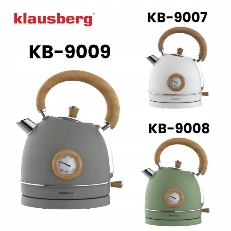 Czajnik elektryczny 1.8L stal 304 RETRO Klausberg KB-9009 SZARY + Drewno