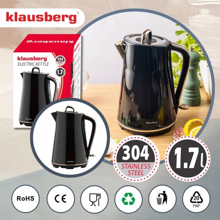 Czajnik elektryczny Klausberg KB-9015 1.7L stal Nierdzewna 304 Czarny