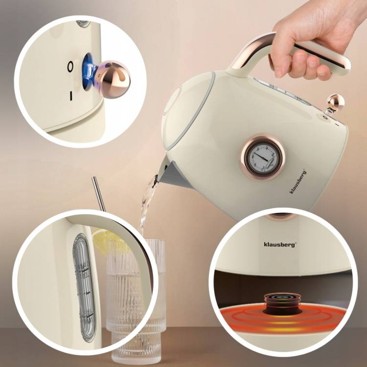 Czajnik elektryczny 1.0L Retro termometr Bezprzewodowy Klausberg KB-9018