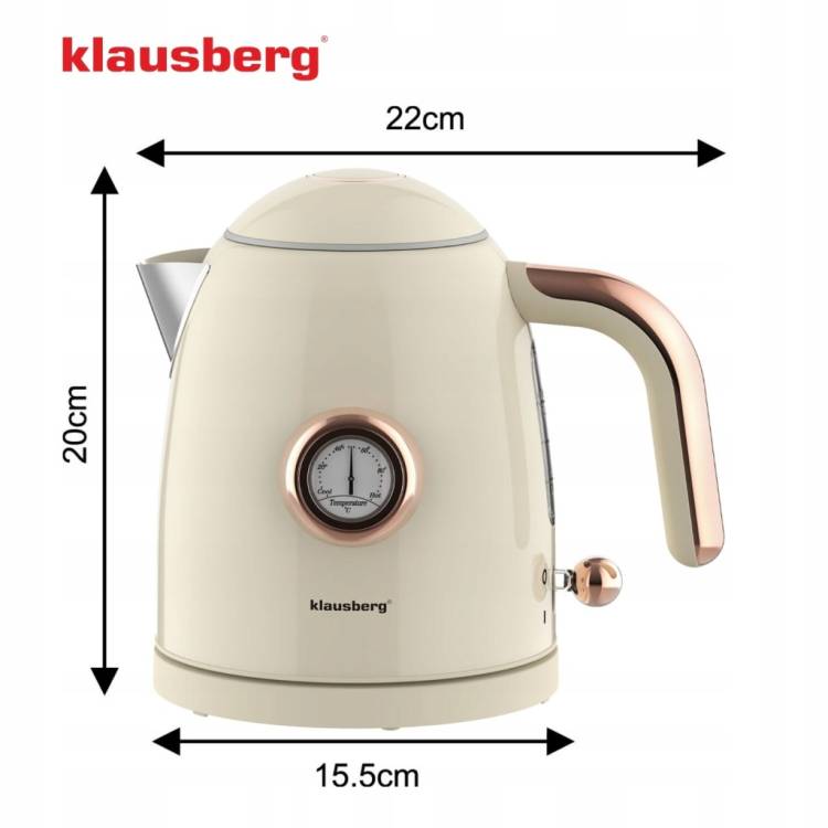 Czajnik elektryczny 1.0L Retro termometr Bezprzewodowy Klausberg KB-9018