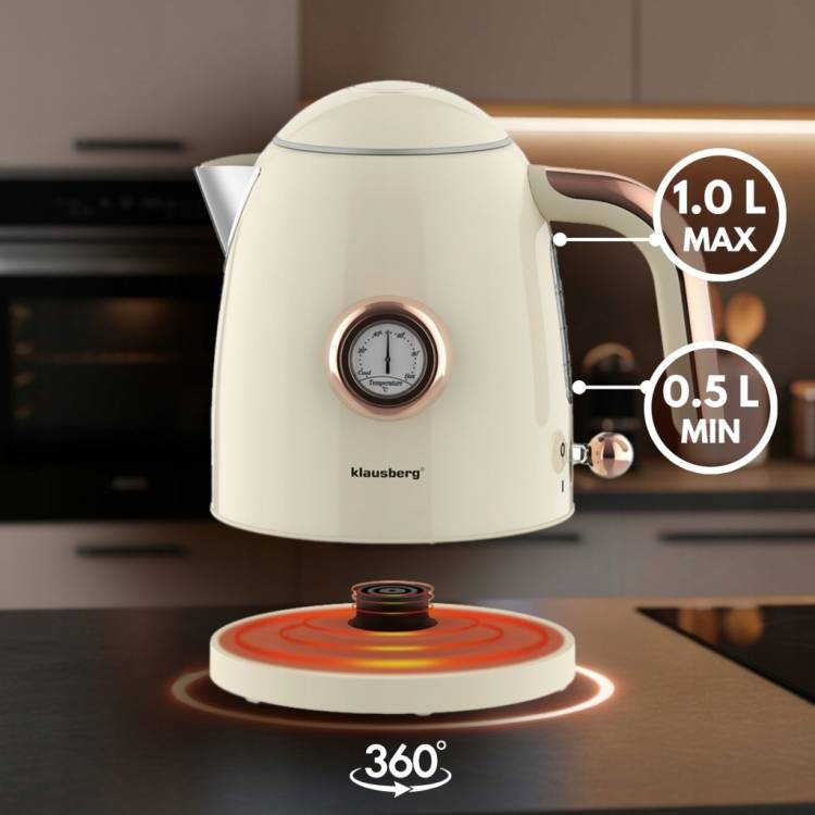 Czajnik elektryczny 1.0L Retro termometr Bezprzewodowy Klausberg KB-9018
