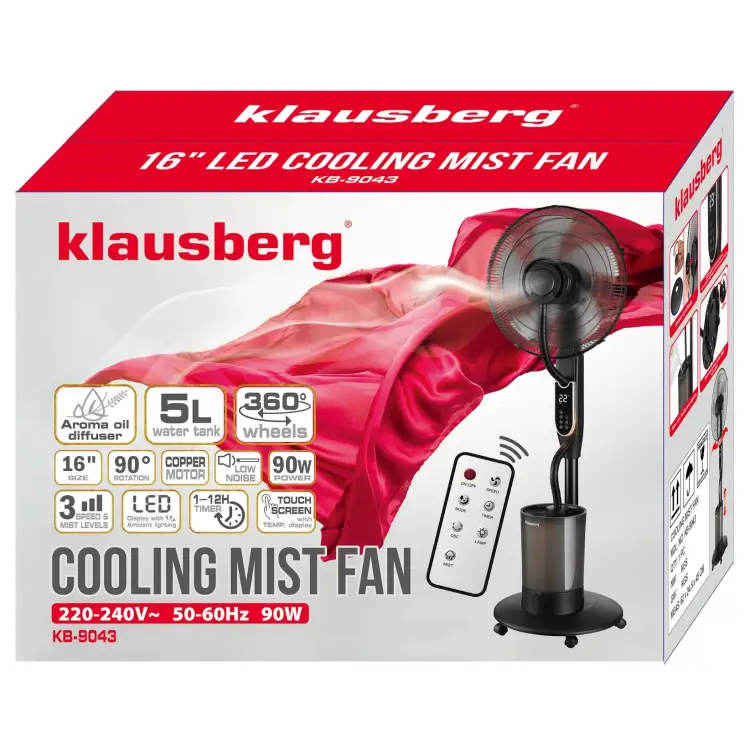 Wentylator mgiełkowy z Nawilżaczem KLAUSBERG KB-9034 16" LED 5L pilot timer