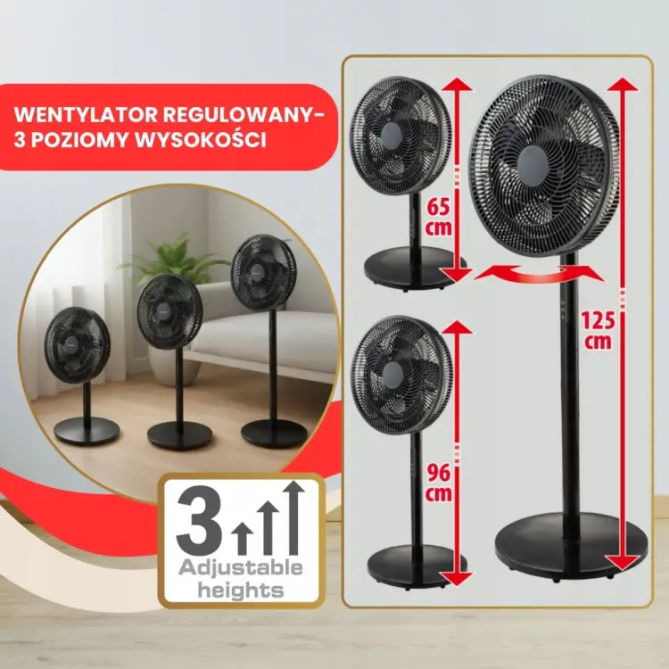 Wentylator Podłogowy stojący KLAUSBERG KB9041 z PILOTEM 40 cm LED 50W Timer