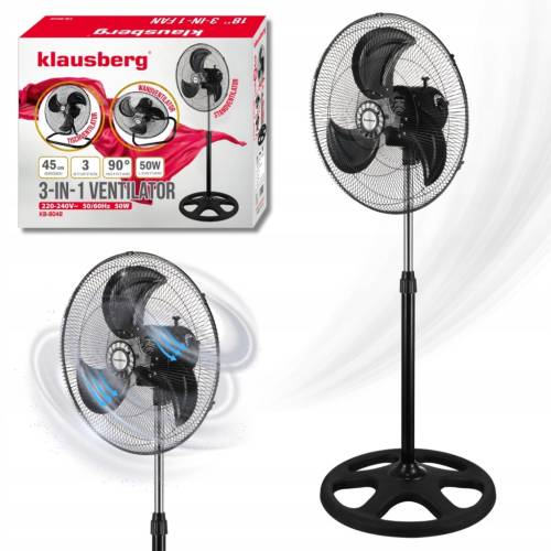 Wentylator 3w1 45cm Stojący Biurkowy Ścienny 50W Klausberg KB-9042