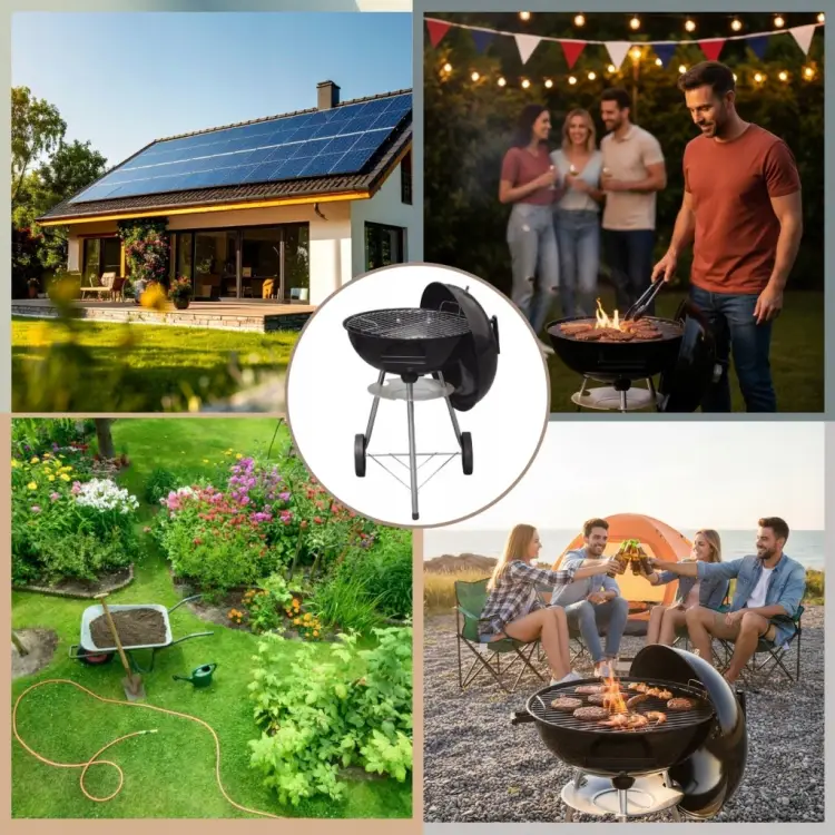 Grill węglowy ogrodowy KINGHOFF KH-2033 z Pokrywą 41 cm na Kółkach Ruszt