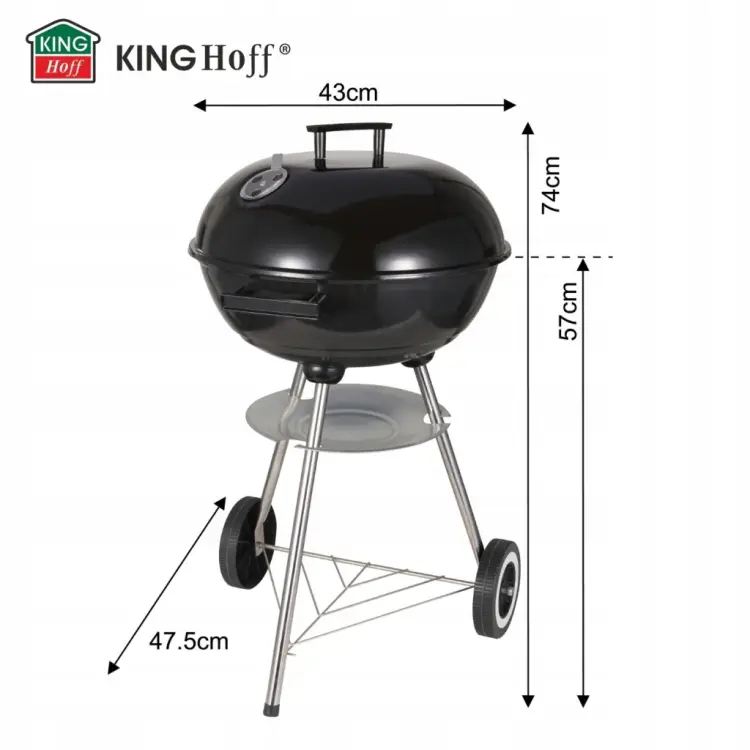 Grill węglowy ogrodowy KINGHOFF KH-2033 z Pokrywą 41 cm na Kółkach Ruszt
