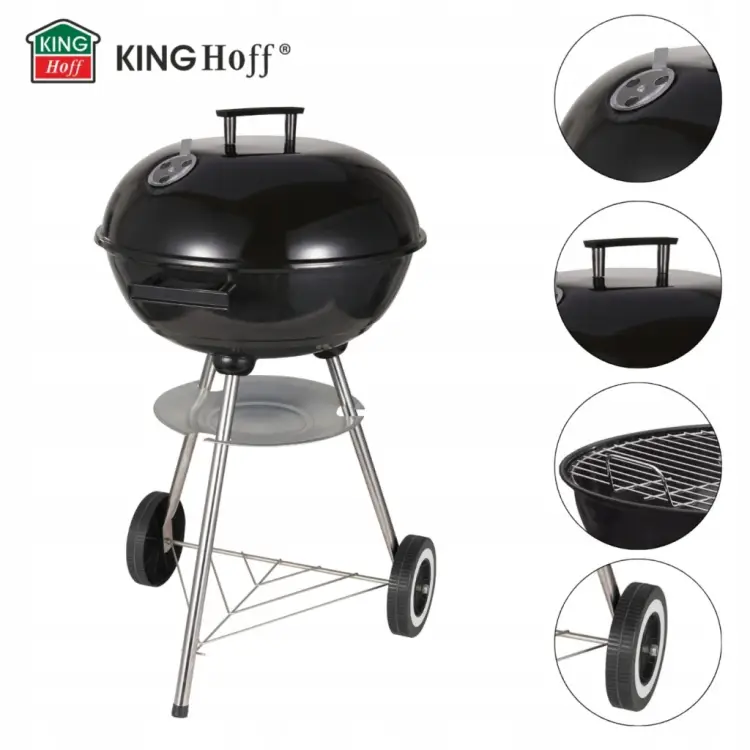 Grill węglowy ogrodowy KINGHOFF KH-2033 z Pokrywą 41 cm na Kółkach Ruszt