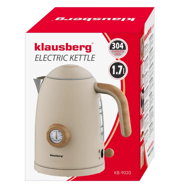 Czajnik elektryczny Bezprzewodowy 1.7L stal 304 retro Termometr Klausberg