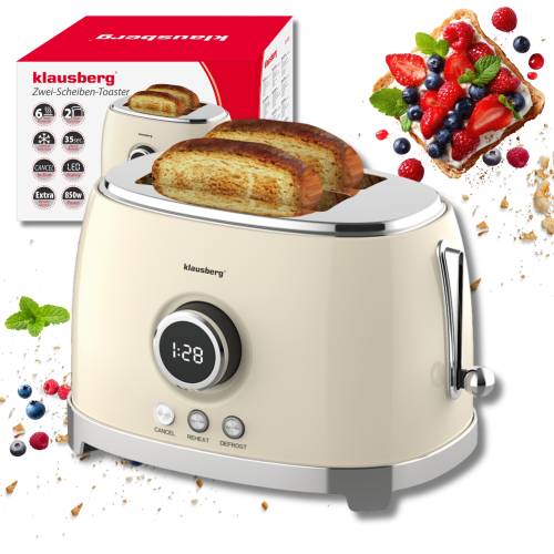 Toster na 2 kromki LED 850W rozmrażanie Opiekacz Tosty KLAUSBERG KB-9026