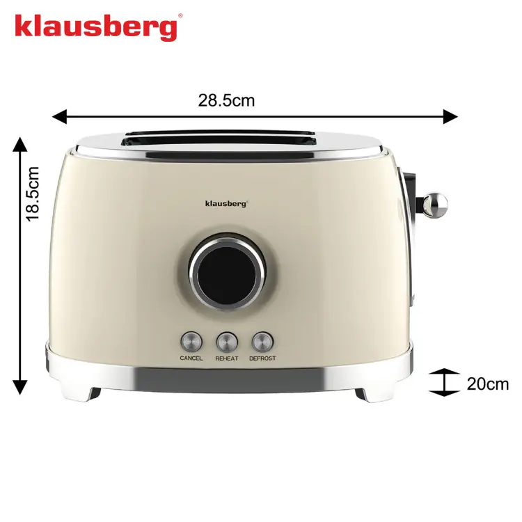 Toster na 2 kromki LED 850W rozmrażanie Opiekacz Tosty KLAUSBERG KB-9026