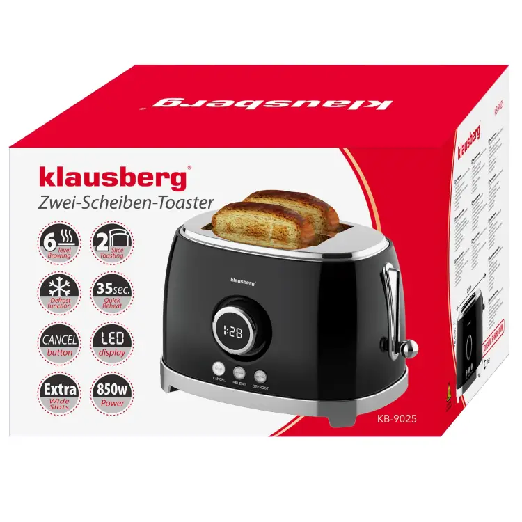 Toster na 2 kromki KLAUSBERG KB-9025 LED 850W rozmrażanie Opiekacz Tosty