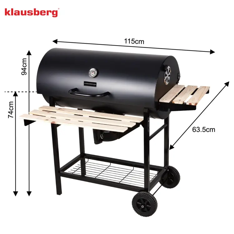 Duży Grill ogrodowy węglowy KLAUSBERG KB-9033 + pokrywa + półki + Popielnik