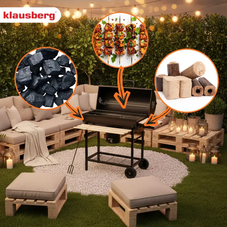 Duży Grill ogrodowy węglowy KLAUSBERG KB-9033 + pokrywa + półki + Popielnik