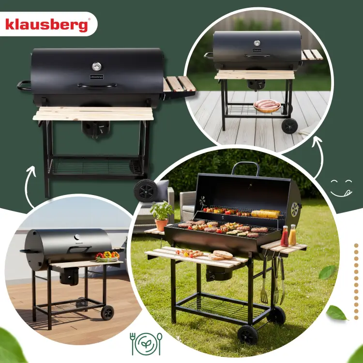 Duży Grill ogrodowy węglowy KLAUSBERG KB-9033 + pokrywa + półki + Popielnik
