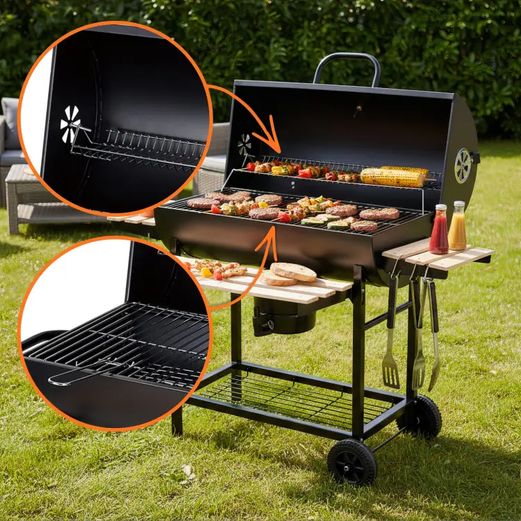 Duży Grill ogrodowy węglowy KLAUSBERG KB-9033 + pokrywa + półki + Popielnik