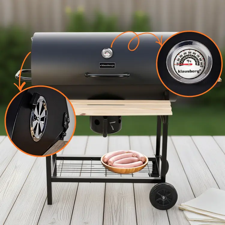 Duży Grill ogrodowy węglowy KLAUSBERG KB-9033 + pokrywa + półki + Popielnik