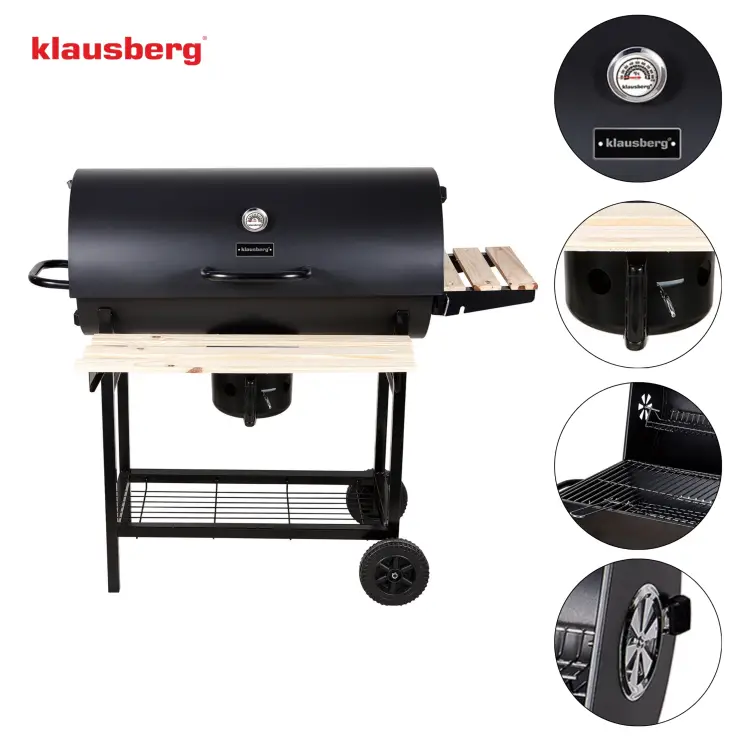 Duży Grill ogrodowy węglowy KLAUSBERG KB-9033 + pokrywa + półki + Popielnik