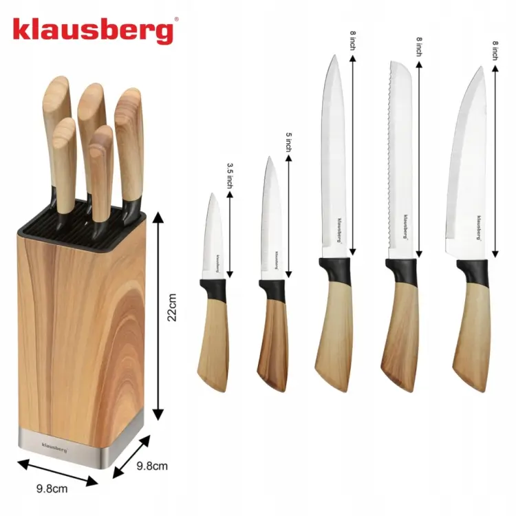 ZESTAW NOŻY KUCHENNYCH KLAUSBERG KB-9035 6 EL. W BLOKU Stojak na noże