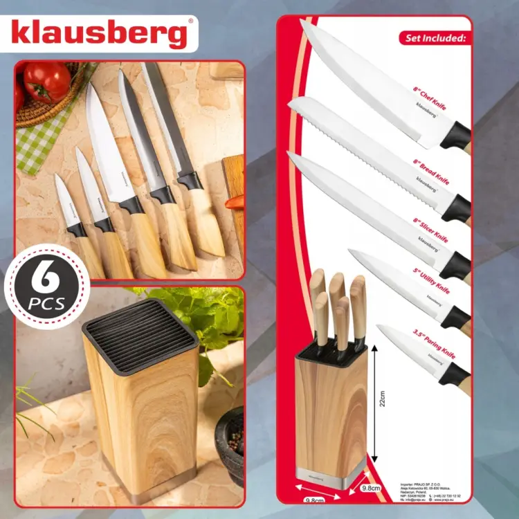 ZESTAW NOŻY KUCHENNYCH KLAUSBERG KB-9035 6 EL. W BLOKU Stojak na noże
