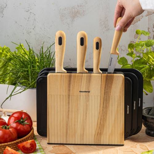 Zestaw 8el Noży Klausberg KB-9037 4 Noże 3 Deski Stojak Kitchen Set Komplet