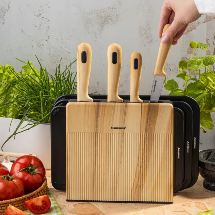 Zestaw 8el Noży Klausberg KB-9037 4 Noże 3 Deski Stojak Kitchen Set Komplet