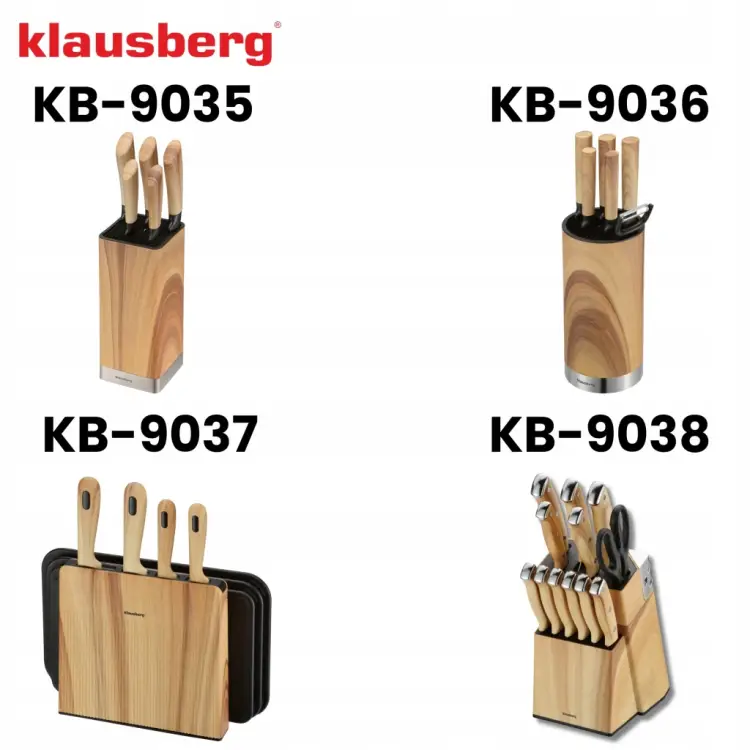 Zestaw 8el Noży Klausberg KB-9037 4 Noże 3 Deski Stojak Kitchen Set Komplet