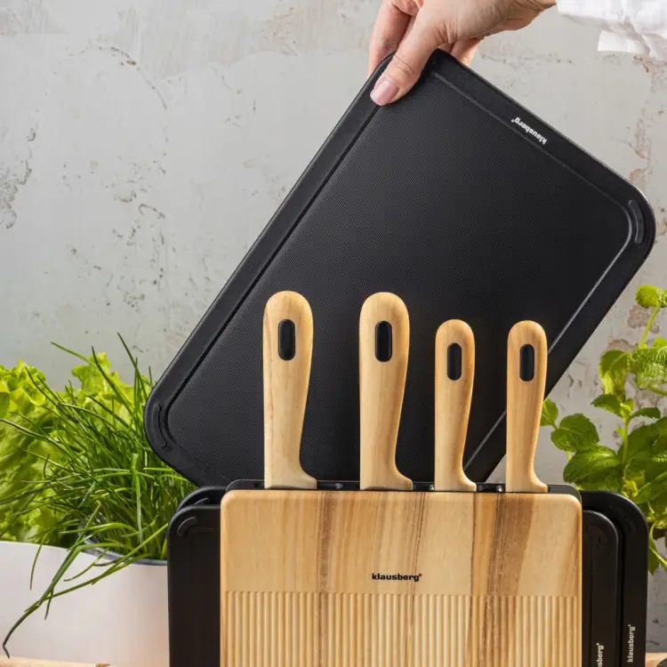 Zestaw 8el Noży Klausberg KB-9037 4 Noże 3 Deski Stojak Kitchen Set Komplet
