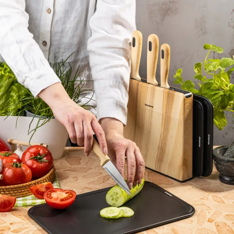 Zestaw 8el Noży Klausberg KB-9037 4 Noże 3 Deski Stojak Kitchen Set Komplet