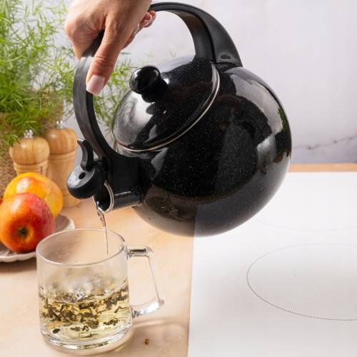 Czajnik Emaliowany KINGHOFF 2L Indukcja Gaz Gwizdek Czarny KH-2039