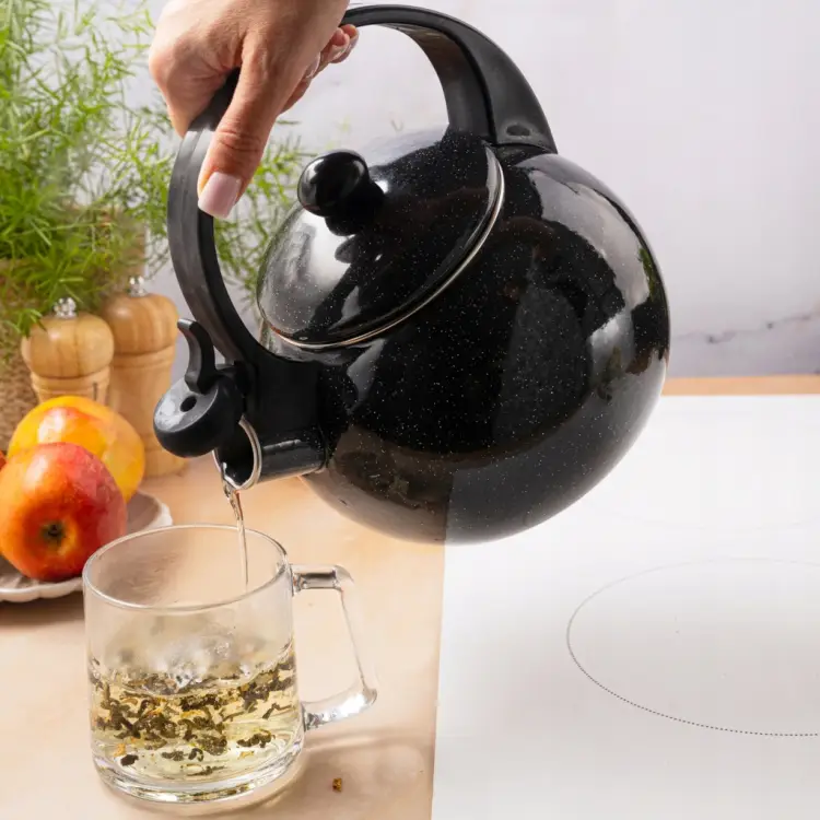 Czajnik Emaliowany KINGHOFF 2L Indukcja Gaz Gwizdek Czarny KH-2039
