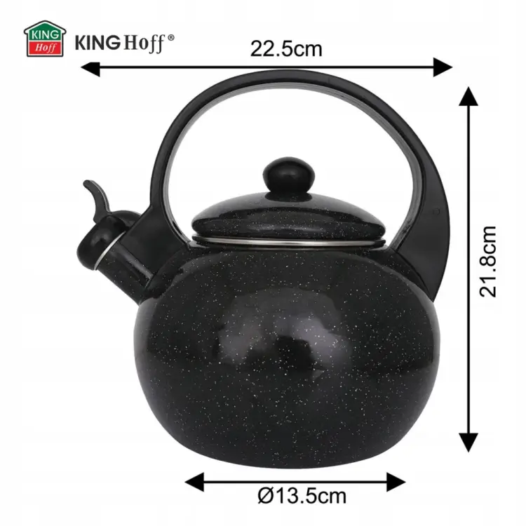 Czajnik Emaliowany KINGHOFF 2L Indukcja Gaz Gwizdek Czarny KH-2039