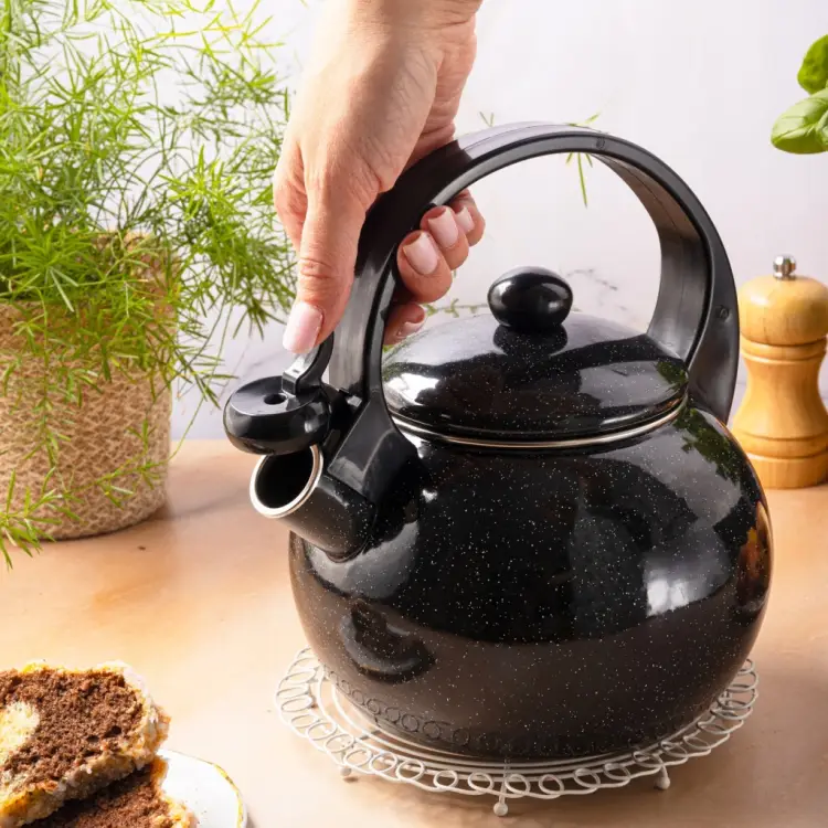 Czajnik Emaliowany KINGHOFF 2L Indukcja Gaz Gwizdek Czarny KH-2039