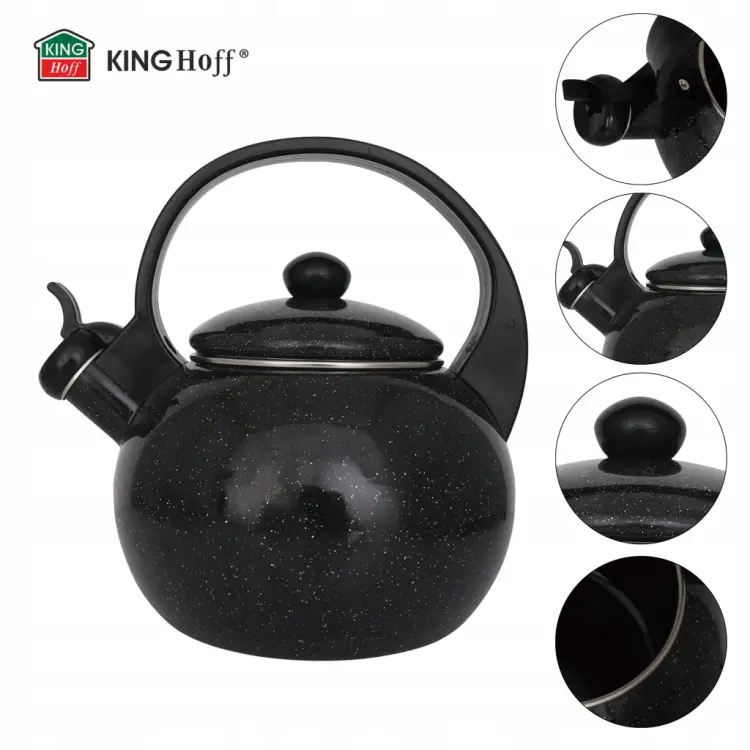 Czajnik Emaliowany KINGHOFF 2L Indukcja Gaz Gwizdek Czarny KH-2039