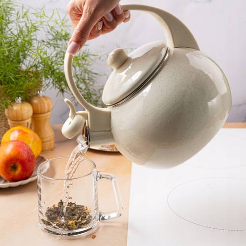 Czajnik Emaliowany KINGHOFF 2L Indukcja Gaz Gwizdek Kremowy KH-2040