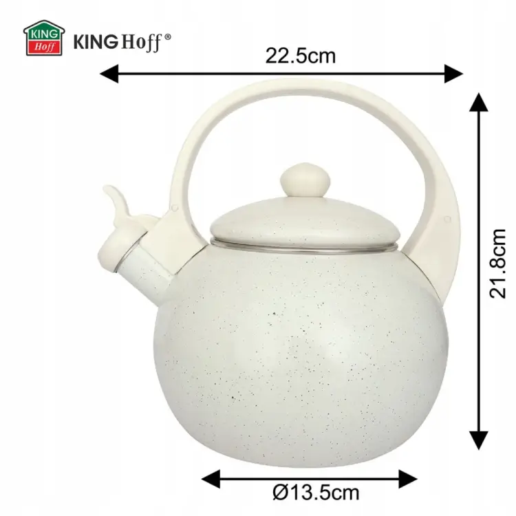 Czajnik Emaliowany KINGHOFF 2L Indukcja Gaz Gwizdek Kremowy KH-2040