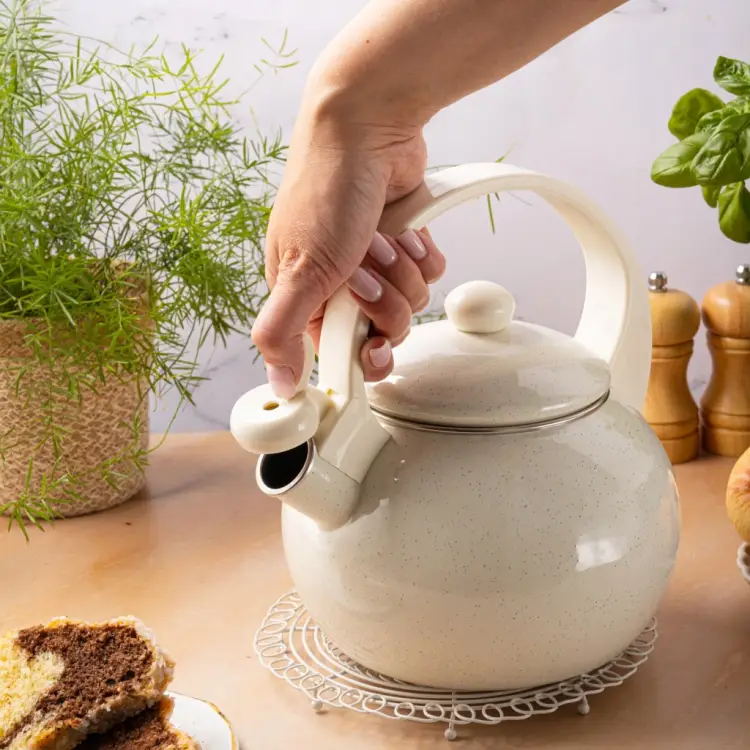 Czajnik Emaliowany KINGHOFF 2L Indukcja Gaz Gwizdek Kremowy KH-2040