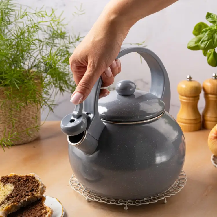 CZAJNIK KINGHOFF 2L z GWIZDKIEM EMALIOWANY INDUKCJA GAZ KH-2079 SZARY