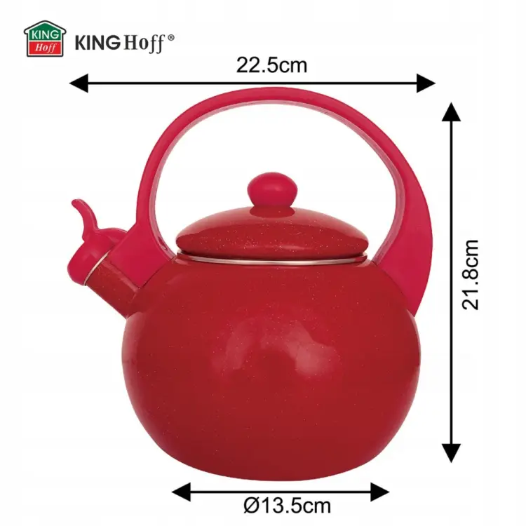 Czajnik Emaliowany KINGHoff KH-2080 2L Gwizdek Indukcja Gaz Czerwony
