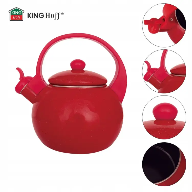 Czajnik Emaliowany KINGHoff KH-2080 2L Gwizdek Indukcja Gaz Czerwony