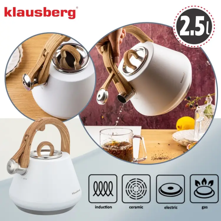Czajnik z Gwizdkiem KLAUSBERG KB-9061 2,5L Biały Indukcja Gaz