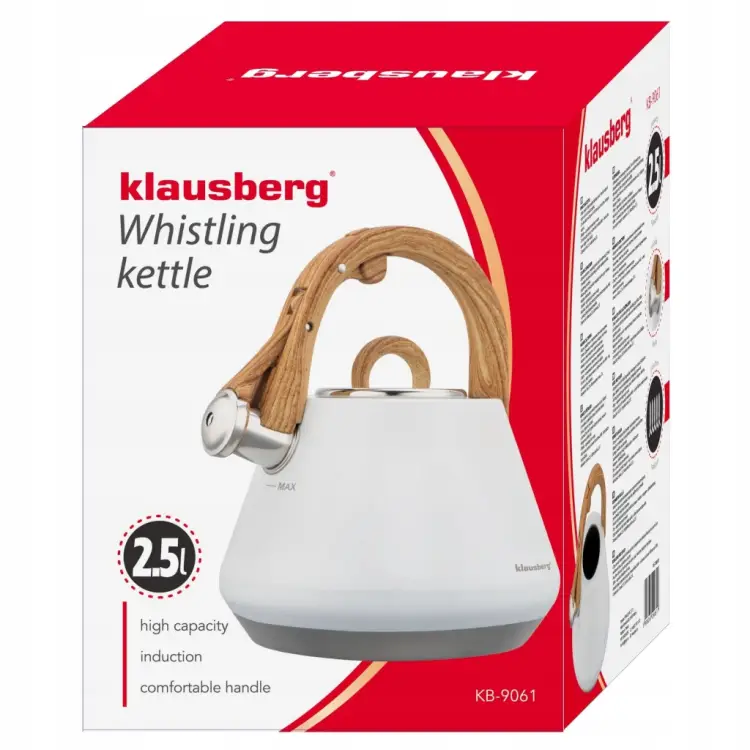 Czajnik z Gwizdkiem KLAUSBERG KB-9061 2,5L Biały Indukcja Gaz
