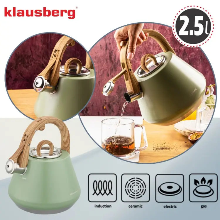 Czajnik z Gwizdkiem KLAUSBERG KB-9062 2,5L Zielony Indukcja Gaz