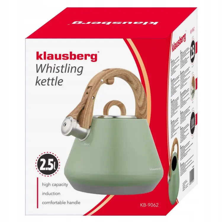 Czajnik z Gwizdkiem KLAUSBERG KB-9062 2,5L Zielony Indukcja Gaz