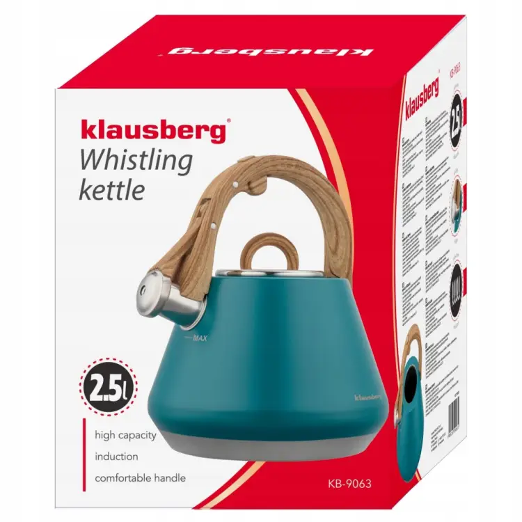 CZAJNIK KLAUSBERG 2,5L z GWIZDKIEM INDUKCJA GAZ TURKUS KB-9063