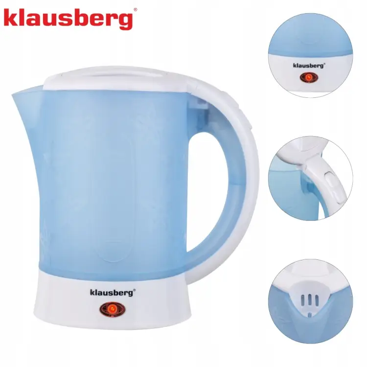 CZAJNIK ELEKTRYCZNY TURYSTYCZNY 0,6L KLAUSBERG KB-9045 + 2 KUBKI ŁYŻECZKI