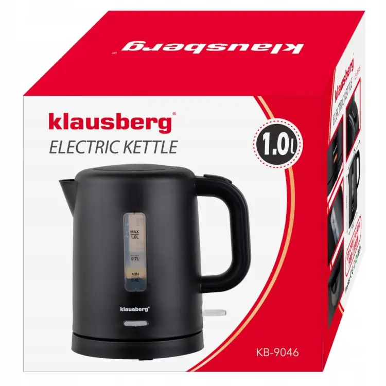 CZAJNIK ELEKTRYCZNY KLAUSBERG KB-9046 1L 1100W BEZPRZEWODOWY CZARNY