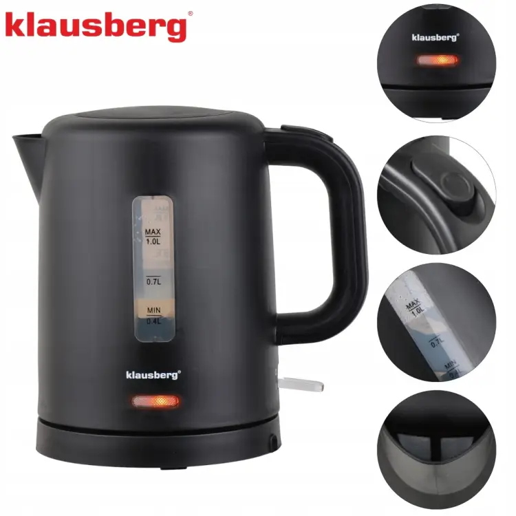 CZAJNIK ELEKTRYCZNY KLAUSBERG KB-9046 1L 1100W BEZPRZEWODOWY CZARNY