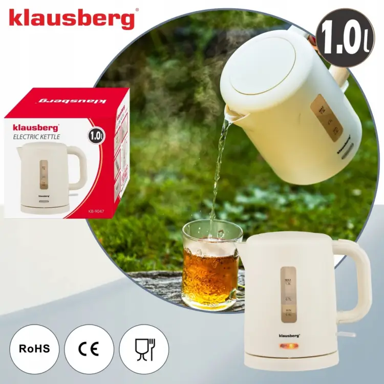 CZAJNIK ELEKTRYCZNY KLAUSBERG KB-9047 1L 1100W KREMOWY BEZPRZEWODOWY