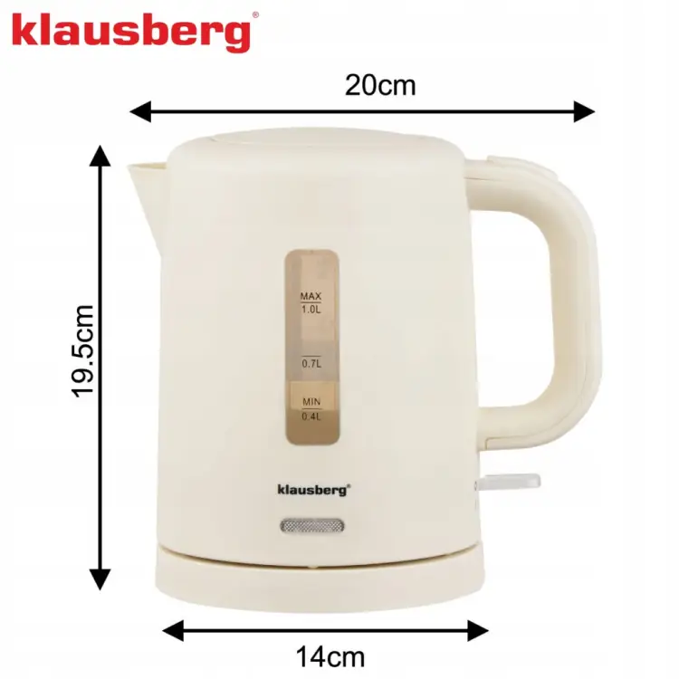 CZAJNIK ELEKTRYCZNY KLAUSBERG KB-9047 1L 1100W KREMOWY BEZPRZEWODOWY